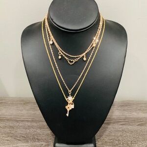 Costume Jewelry (1] Layered Necklace & (1). Chain with key & lock